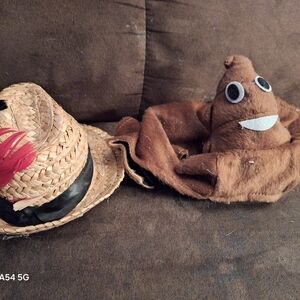 Brown Plush Poop Emoji Toy with Straw Hat